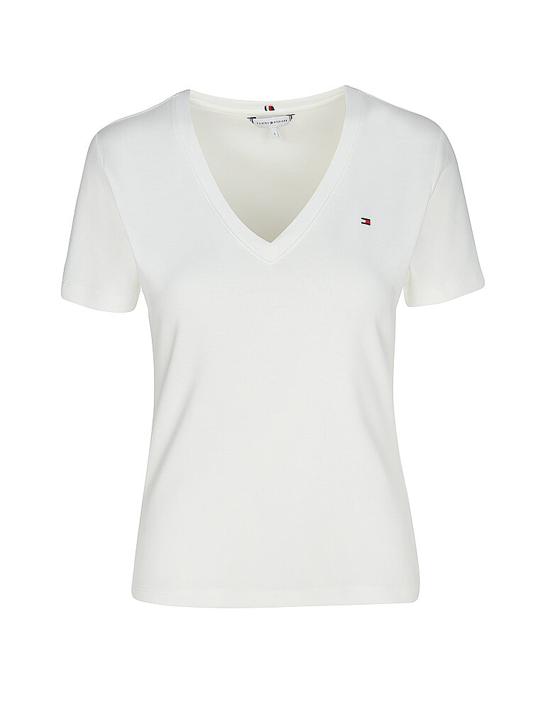 Tommy Hilfiger T-shirt à Manches Courtes Et Col En V Slim Cody Nos Ecru M Femme 7